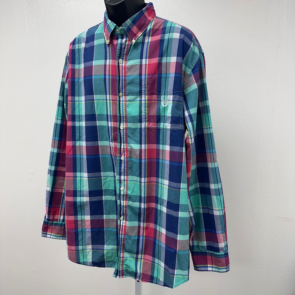 Chaps Plaid‎ Button Down Shirt Long Sleeve Easy Care Comfort Fit 2XL - Picture 2 of 13